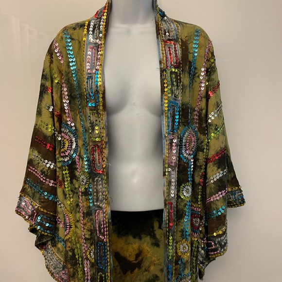 Festival Universe green ice tie dyed sequin embellished kimono robe dream coat - Picture 2 of 16